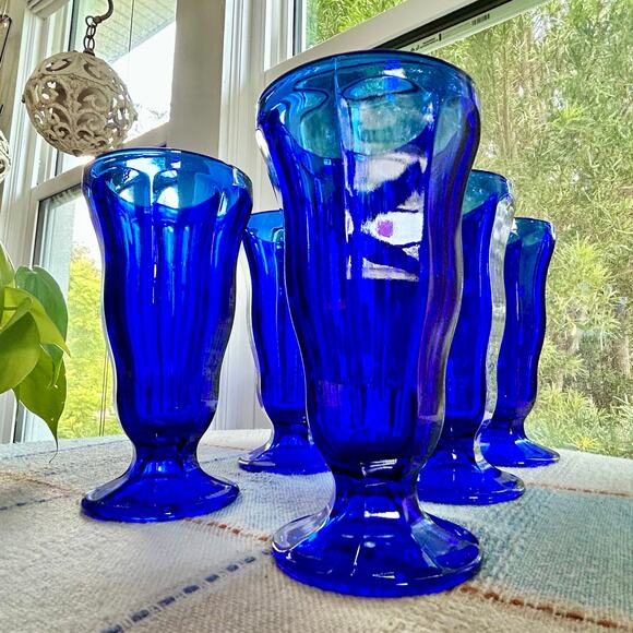 Set of 6 Anchor Hocking Cobalt Blue Fountainware Tall Parfait / Float Glasses - Picture 9 of 12